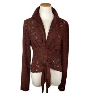 Lafayette 148 Tie Waist Leather Laser Cut shirt